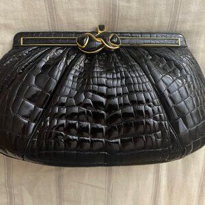 Judith Lieber Alligator Evening Clutch With Shoulder Strap